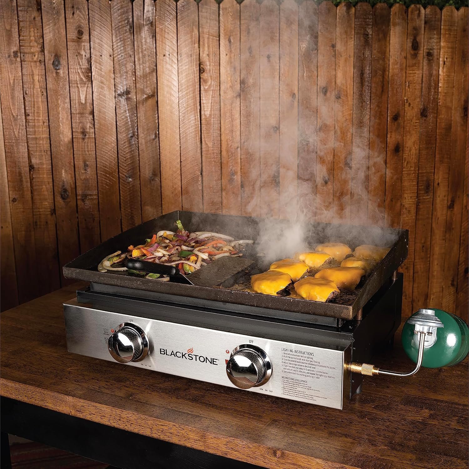 Blackstone 22″ Portable Tabletop Griddle – Dual Burner Flat Top Grill, 24,000 BTU Propane with Stainless Steel Faceplate & Rear Grease System - Image 6